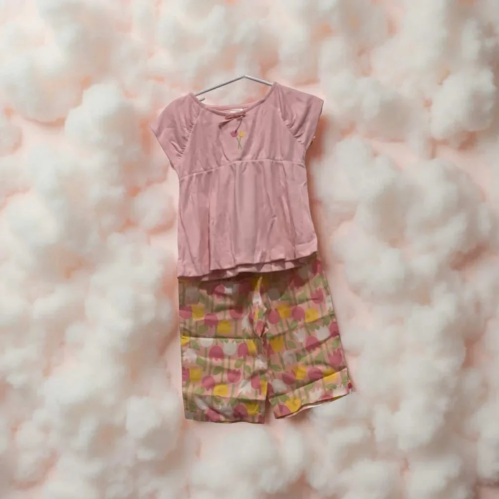 Gymboree NWT Pink Tunic Pajamas Embroidered Tulip Woven Full-Length 3